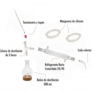 Sistema de destilación 500 mL Refrigerante Serpentín Uniones 24/40