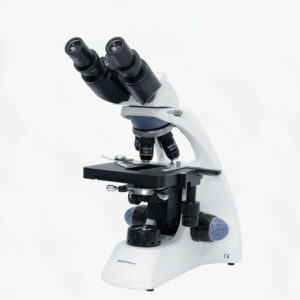 Microscopio binocular 1000x con platina mecánica y alimentación dual
