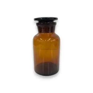 Botella Boca Ancha de Vidrio Ámbar 500 mL con Tapón de Vidrio Esmerilado